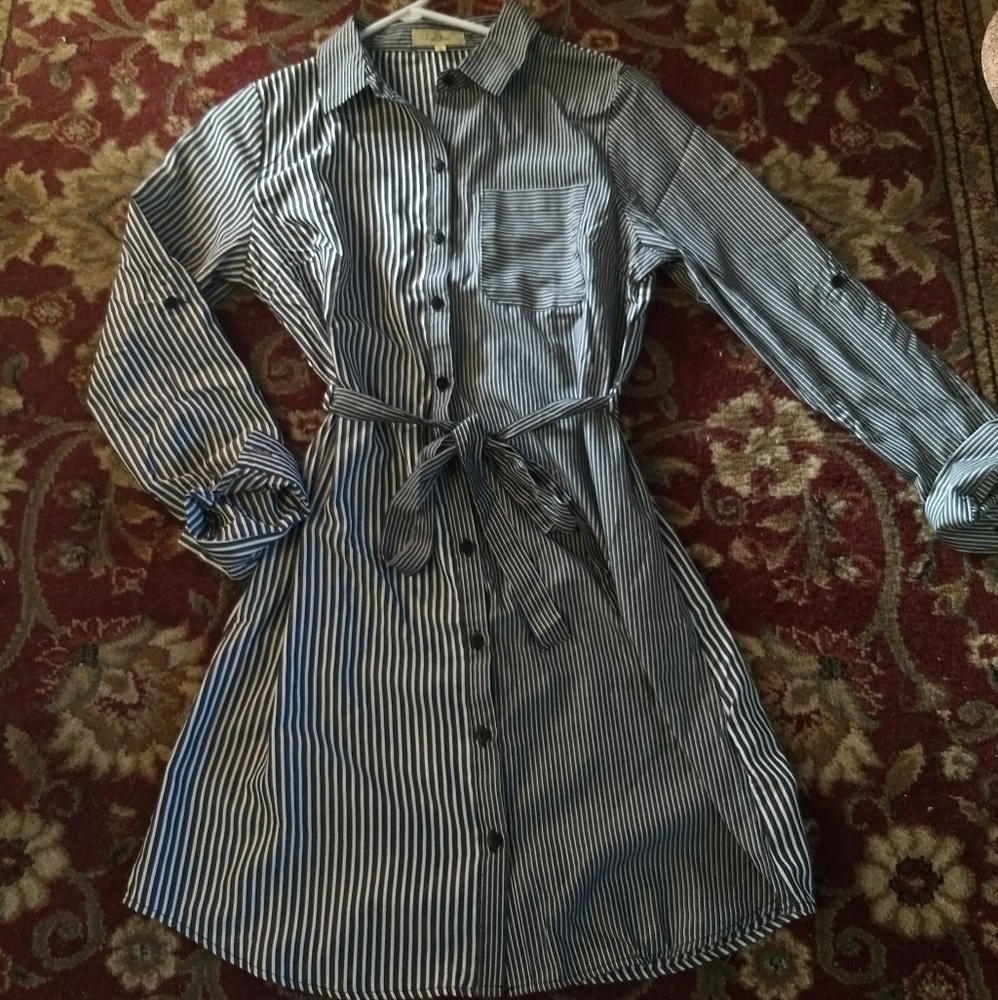 COPY - Striped Shirt Dress With Belt